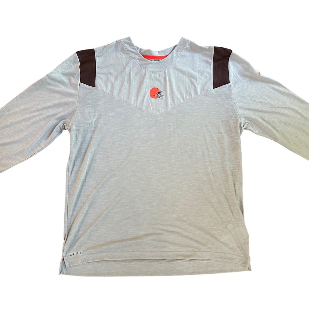 Nike On Field NFL Cleveland Browns Gray Dri Fit Long Sleeve Top Size XXL